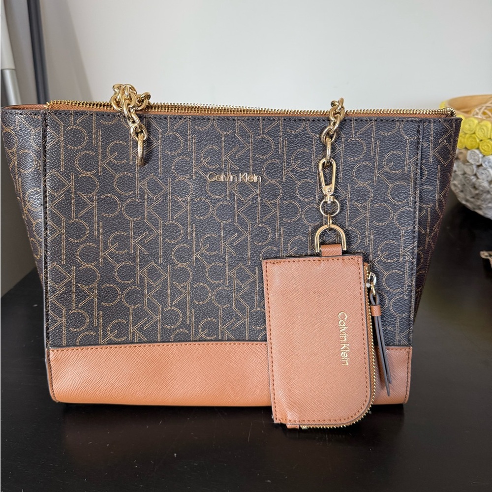Calvin Klein Black and Brown Monogram Tote